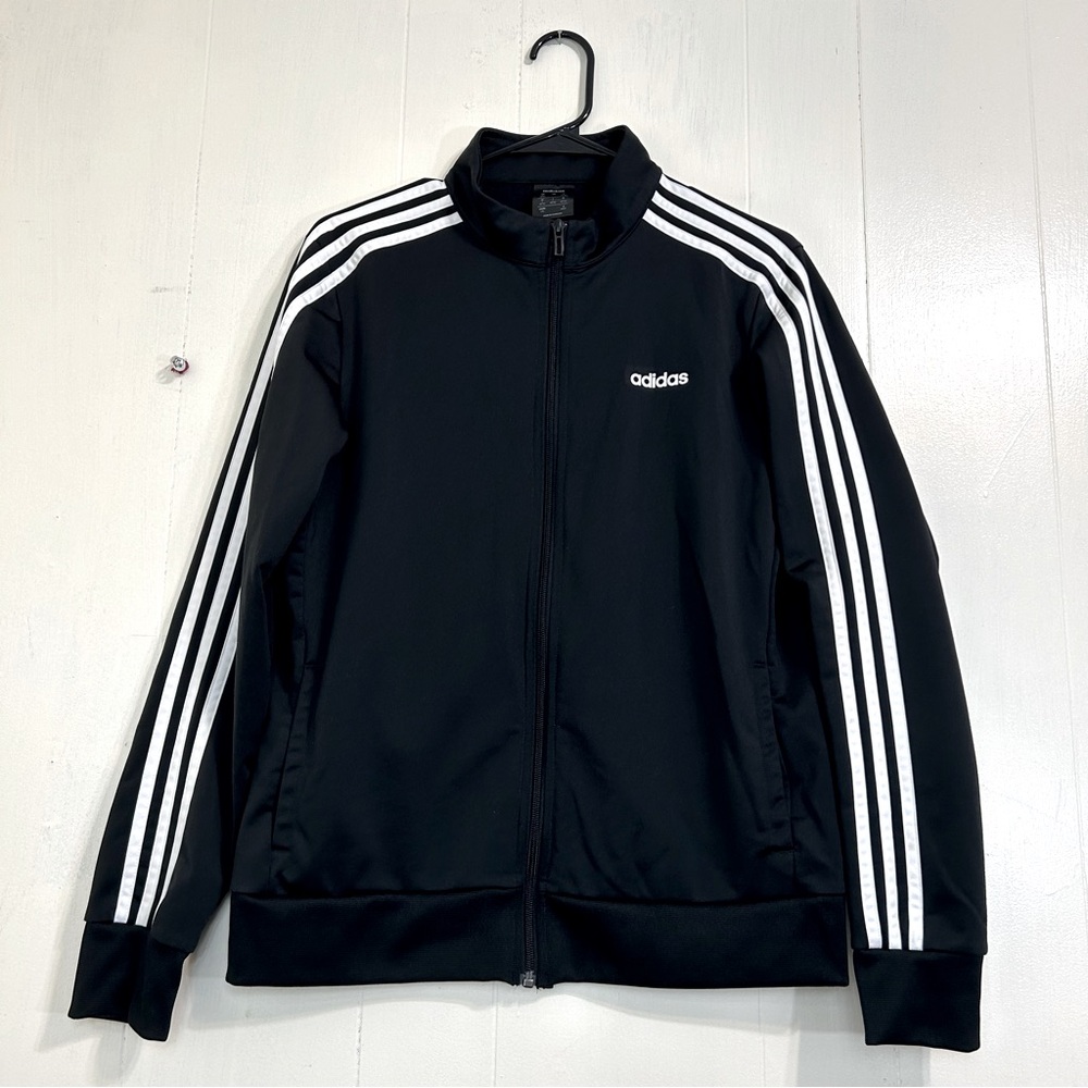 Adidas Women’s Casual Essentials 3 Striped White Black Track Jacket Size Large.